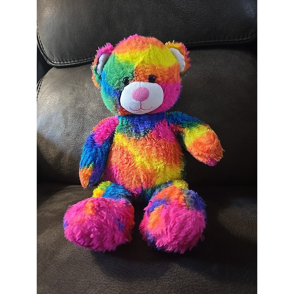Build-A-Bear Teddy Bear Sparkly Plush Multi Color Bright Tye-Dye Rainbow 2013